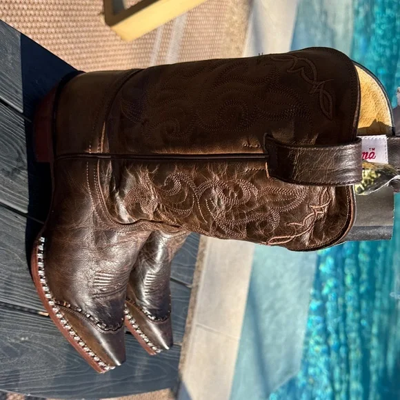 Tony Lama Brown Heeled Boots with Embroidery and Rhinestones - Picture 2 of 9